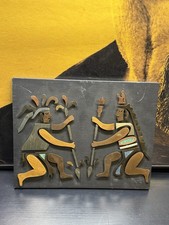 Vintage Mexican Aztec Mayan Mixed Metal Warrior Wall Art Plaque 12x9.5 picture