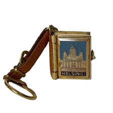 Vintage Helsinki Finlan Miniature Postcard Book Charm Souvenir Gold Etched Metal picture