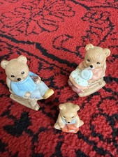 Vintage Set of 3 Porcelain Bear Figurines Homco Rocking Chair Family #1470 picture