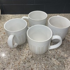 4 Better Homes and Gardens Modern Farmhouse Mugs White Embossed Herringbone BH&G picture