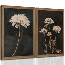 Qkykiss 2Pcs Framed Moody Botanical Wall Art Wood Frame Vintage Queen Annes picture