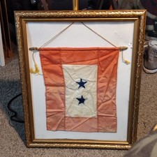 Framed Vintage US WWII 2 Star Military Service Flag Banner Homefront Antique picture