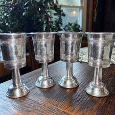 British Nobleman Pewter Kiddush Cups Sheffield England Set Of 4 Wine Goblets picture