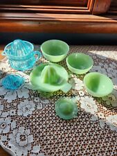 Barnes glass aqua opalescent reamer, Jadite reamer Stacy Marie bowls picture