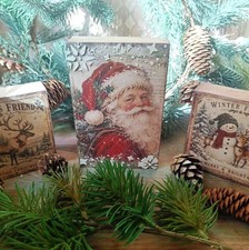 Set of 3 Wooden Double Sided Blocks Christmas Gift Interior Table Decor picture