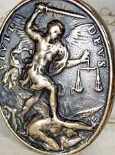 ANTIQUE ST. MICHAEL ARCHANGEL IMMACULATE CONCEPTION HAMERANI BRONZE MEDAL picture