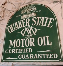 Original 1930s Quaker State Motor Oil Double Sided Porcelain Tombstone Sign 29” picture