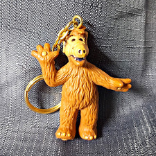 Vintage ALF Brown Plastic Figure Keychain Key Ring with Detachable Keyring picture
