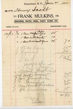 1912 Cooperstown Grocery Receipt Frank Mulkins Ms Henry Seall China Groceries picture