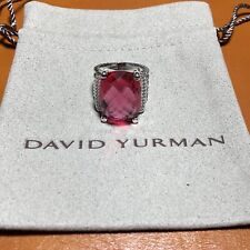 David Yurman Sterling Silver 20x15mm Wheaton Pink Tourmaline & Diamonds Ring 6.5 picture