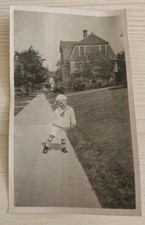 Vintage 1910s Photo Little Boy Sailor Suit Outfit House  Sidewalk  Snapshot  Art picture
