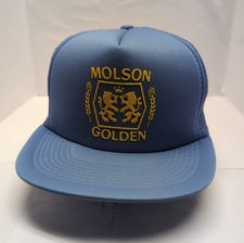 Vintage 80s Molson Golden Beer Trucker Hat Powder Blue Mesh Snapback Breweriana picture