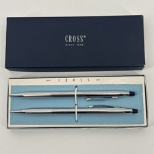 Vintage 1970's Cross 3501 Set Chrome Ball Point Pen & Mechanical Pencil with Box picture