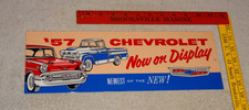 VINTAGE CHEVROLET 1957 TRUCK & CAR @ CHEVY DEALER ENAMEL METAL GASOLINE OIL SIGN picture