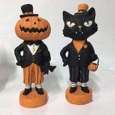 Lot Of 2 Ashland Brand Halloween Tabletop Black Cat & Jack-O-Lantern picture