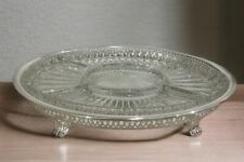 Vtg Leonard Silver Silverplate Pierced Footed Oval Serving Tray Divided Glass picture
