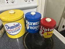 J.L. Clark metal tin nesting canister set Of Three Vintage Retro Kitchen Cans picture