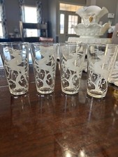 Vintage Federal Glass Leaping Gazelle Impala Highball Tumbler Glasses Set of 4 picture
