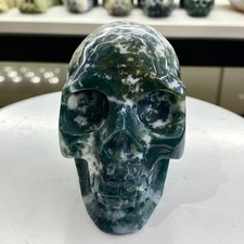 1.2LB NATURAL Moss Agate Carved Crystal Skull Realistic Crystal Healing picture