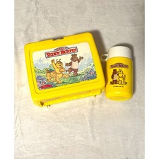 Vintage 1980s Teddy Ruxpin Thermos Plastic Lunch Box with Matching Bottle Yellow picture