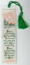 Vtg 1960s Spinning Thread Prayer Theme / Weve-a-Gift Woven Silk Bookmark Tassel picture