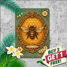 Honeycomb Bumble Bee Be Kind Positive Metal Tin Sign Home Wall Decor 8x12 picture
