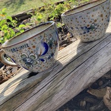 Vintage Erandi Tonala Mexico Pottery Coffee Cup Mugs Cozumel Souvenir Set Of Two picture