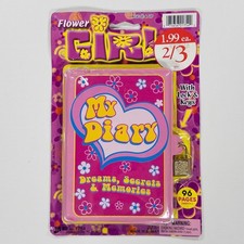 Vtg 2001 Y2K Flower Power Girl Diary Pink Yellow Heart Lock Childhood Deadstock picture