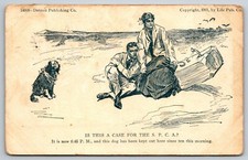 1901 Charles Dana Gibson Signed Sketch Art Dog Humor Romance SPCA Postcard Detro picture