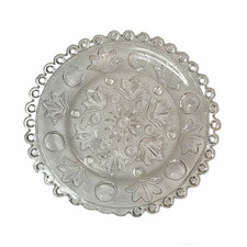 Small Glass Sandwich Plate Dessert Dish Luncheon Intricate Floral Pattern Design picture