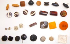 30+  RARE Vintage Buttons Wood Faux Tortoise Bakelite Celluloid Glass Rhinestone picture