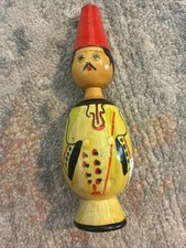 Vintage Egyptian Folk Art Wooden spindle doll Hand painted picture