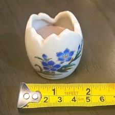 Vintage 1979 Enesco Porcelain Egg Shaped Vase Candle with Hand Painted Flowers picture