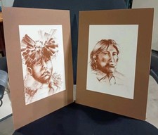 CLIFFORD BRYCELEA NATIVE AMERICAN NAVAJO ORIGINAL 1975 PAIR OF SKETCHES picture
