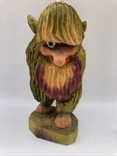 Vintage 1960s Norwegian Troll Hand Carved Wood Norway Folk Art 7.5” picture