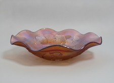 Vintage Indiana Amber Carnival Glass Ruffled Ribbed Bowl 11.75
