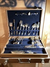 Vtg Thai Siam Bronze & Rosewood Budda Flatware Set 104 Piece With Box See Pics. picture