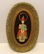 Vintage Infant of Prague Framed Religious Oval Ornate thick plastic Frame picture