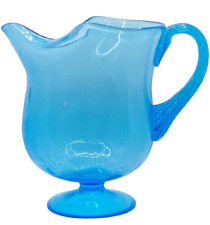 Large Blue Glass Pitcher, Hand Blown, Mid Century, Water Pitcher, Aqua picture