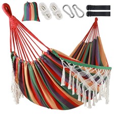 Posprica Brazilian Style Double Hammock with Fringe, 2 Person Patio Hammock for picture