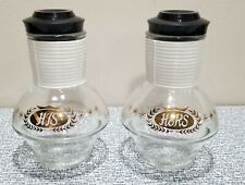 Vintage SET of 2 GLASBAKE HIS & HERS Coffee HOTTLES Tea Carafes Gold Lettering picture