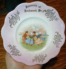 Antique Porcelain Dish Souvenir State Rockwood Pennsylvania Ring Around Rosie PA picture