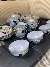 VTG Japanese Tea Set Hand Painted Floral/Gold Mother Of Pearl Glaze HTF  picture