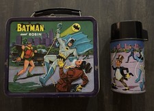 🔥 Aladdin Batman and Robin Metal Lunchbox and Thermos Complete Set 1966 Classic picture