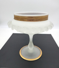 Vtg MCM Empoli Italy Art Milk Glass Stemmed Candy Dish Bowl Compote Gold Trim picture