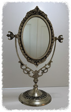Vintage Ornate Silver Tone Oval Vanity Mirror Tabletop Swivel 13