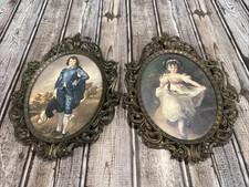 Vintage Blue Boy And Miss Murray  in Ornate Brass oval Frames Made In Italy picture