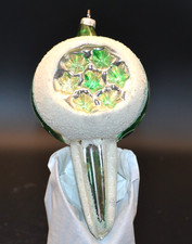 Vintage Glittered Green Mercury Glass Double Indented Christmas Ornament 4.75” picture