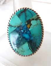 VTG Navajo B. PIASO JR.  Turquoise Inlaid Stones Ring 925 Sterling Silver Sz 7.5 picture