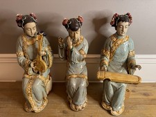 Three Large Chinese Antique Famille Rose Marked Shiwan Ceramic Musicians picture